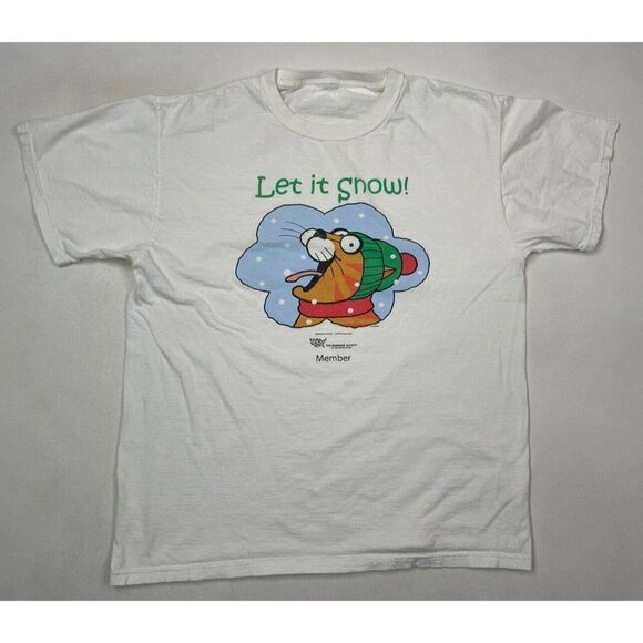 VINTAGE The Humane Society Let It Snow Cat Graphic T-shirt Men Adult Large White - Picture 1 of 6